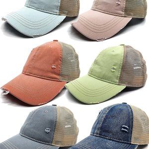 Women's Ponytail Distressed Caps